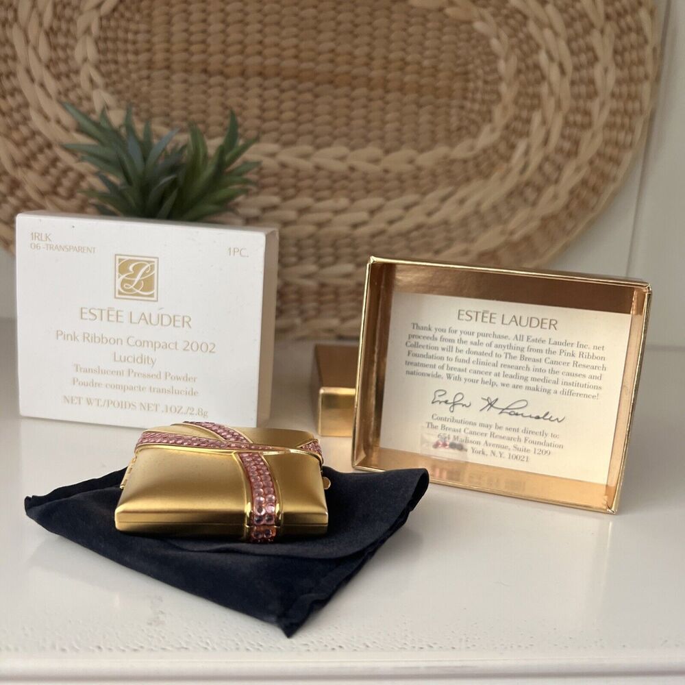 Estee Lauder Powder Compact Breast Cancer Awarness "Pink Ribbon 2002 06 NEW